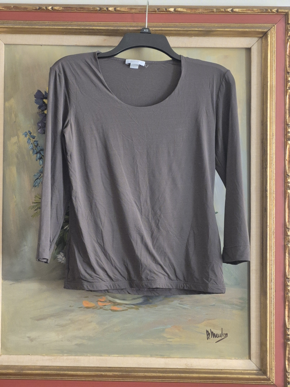 STRENESSE Scoop Neck Long Sleeve Top in Slate Gray